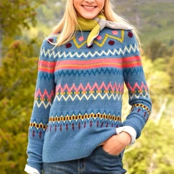 Sundance Glencoe Sweater Fair Isle Alpaca Wool Blend Blue Plus Size XXL cozy - Picture 2 of 12
